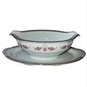 RC GRAVY BOAT WITH ATTACHED UNDER PLATE VTG 1960s PATTERN NORITAKE 564 ROSES